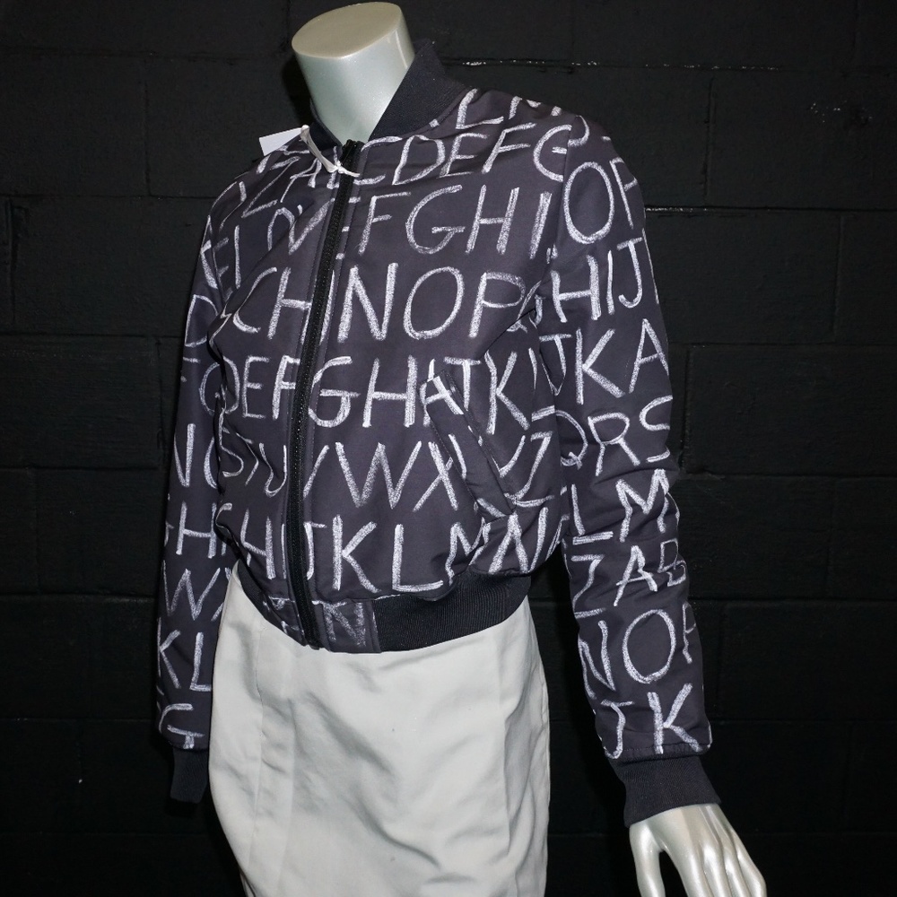 MOSCHINO Grafitti Bomber Jacket Chalk Alphabet NWT B-17